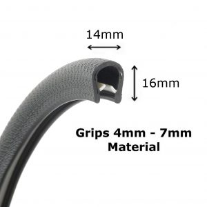 Medium U section black rubber car edge protective trim 16mm x 7mm